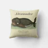 パーソナライズされたヴィンテージ航海の鯨水色 クッション (裏面)