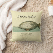 パーソナライズされたヴィンテージ航海の鯨水色 クッション (ブランケット)