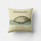 パーソナライズされたヴィンテージ航海の鯨水色 クッション (裏面)