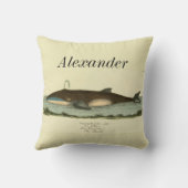 パーソナライズされたヴィンテージ航海の鯨水色 クッション (裏面)