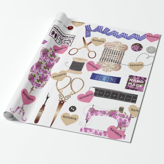 パーソナライズされたヴィンテージ裁縫数々の大事な行事 ラッピングペーパー (アンロールド)