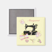 パーソナライズされたヴィンテージ裁縫機及び布帛 マグネット (正面/裏面)