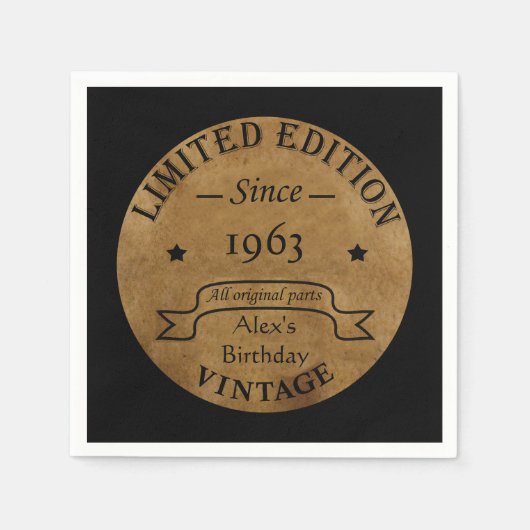 パーソナライズされたヴィンテージ誕生会 スタンダードカクテルナプキン (正面)
