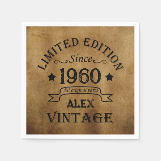 パーソナライズされたヴィンテージ誕生会 スタンダードカクテルナプキン (正面)