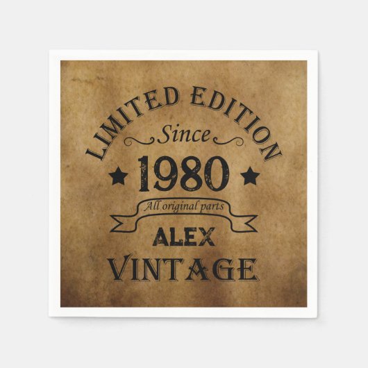 パーソナライズされたヴィンテージ誕生会 スタンダードカクテルナプキン (正面)