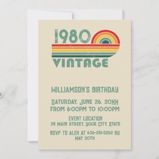 パーソナライズされたヴィンテージ誕生会 招待状 (正面)