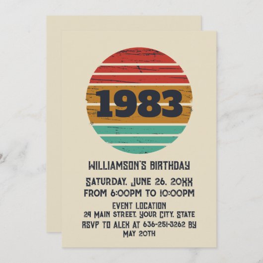 パーソナライズされたヴィンテージ誕生会 招待状 (正面/裏面)