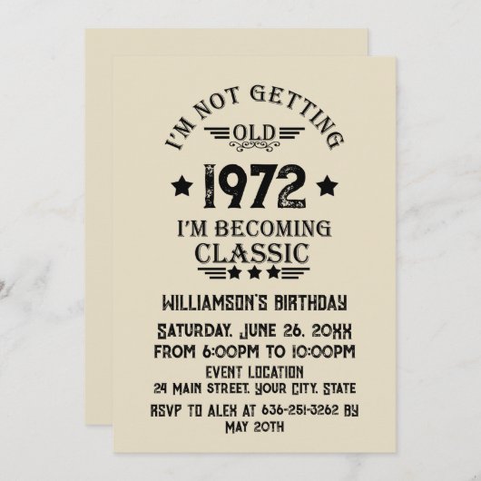 パーソナライズされたヴィンテージ誕生会 招待状 (正面/裏面)