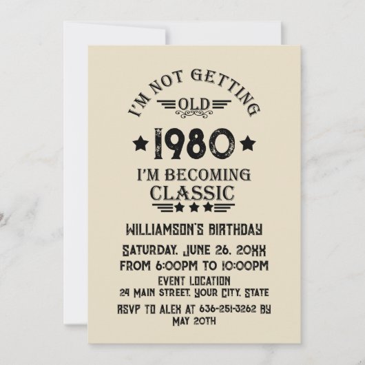 パーソナライズされたヴィンテージ誕生会 招待状 (正面)