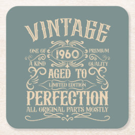 パーソナライズされたヴィンテージ誕生日ウイスキーパーティー スクエアペーパーコースター