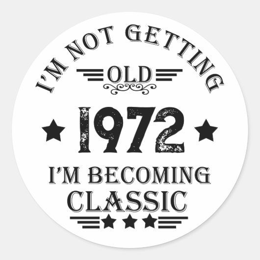 パーソナライズされたヴィンテージ誕生日ギフト黒 ラウンドシール (正面)