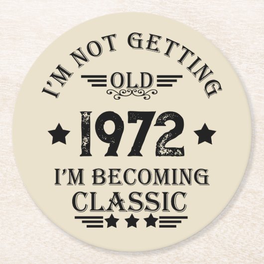 パーソナライズされたヴィンテージ誕生日ギフト黒 ラウンドペーパーコースター (正面)