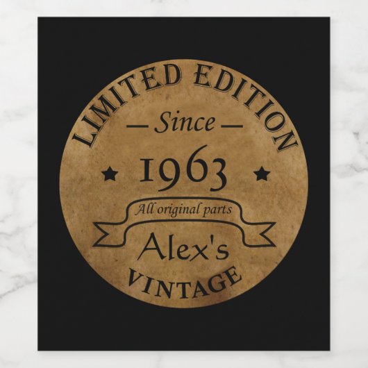 パーソナライズされたヴィンテージ誕生日パーティー ワインラベル (シングルラベル)