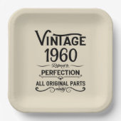 パーソナライズされたヴィンテージ誕生日ブラック ペーパープレート (正面)