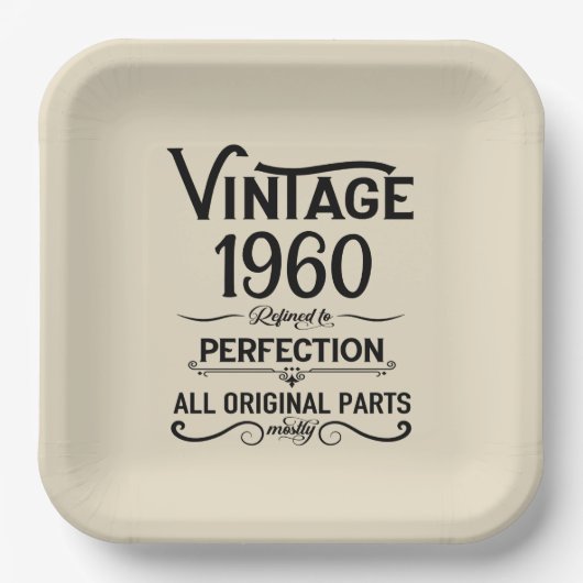 パーソナライズされたヴィンテージ誕生日ブラック ペーパープレート (正面)