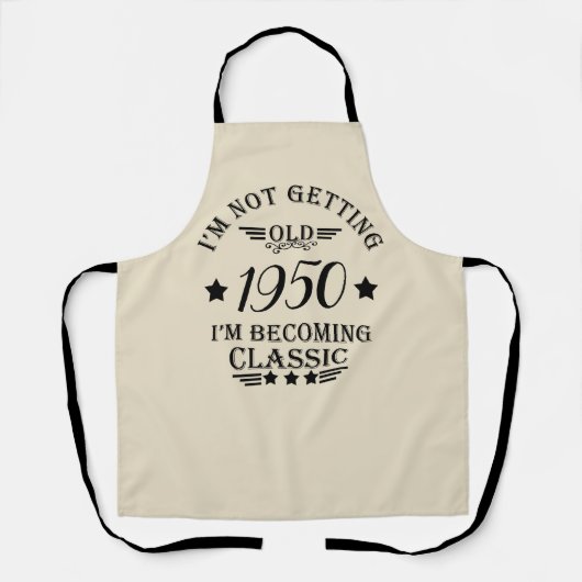 パーソナライズされたヴィンテージ誕生日プレゼント黒 エプロン (正面)