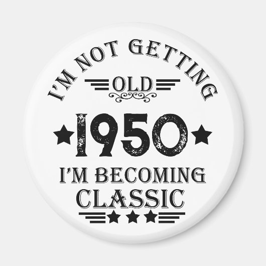 パーソナライズされたヴィンテージ誕生日プレゼント黒 マグネット (正面)