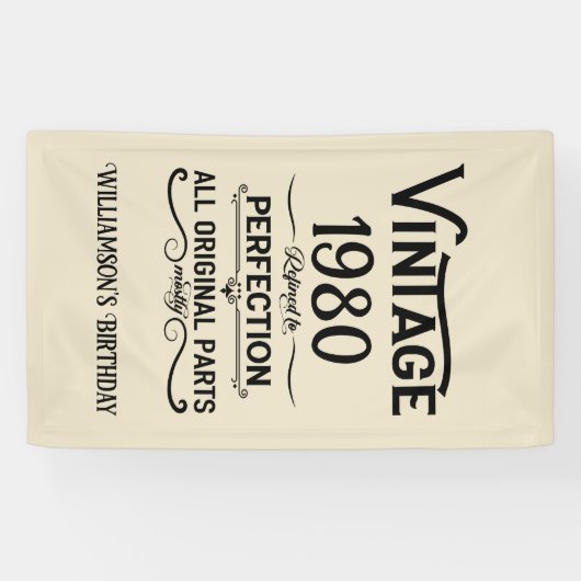 パーソナライズされたヴィンテージ誕生日プレゼント黒 横断幕 (横)