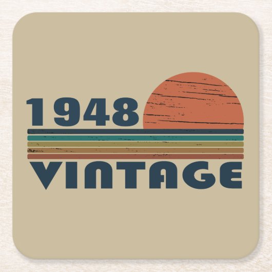 パーソナライズされたヴィンテージ誕生日プレゼント スクエアペーパーコースター (正面)