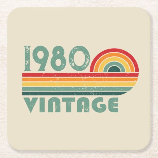 パーソナライズされたヴィンテージ誕生日プレゼント スクエアペーパーコースター (正面)