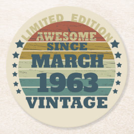 パーソナライズされたヴィンテージ誕生日プレゼント ラウンドペーパーコースター