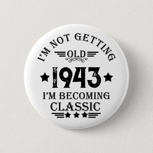 パーソナライズされたヴィンテージ誕生日プレゼント 缶バッジ (正面)