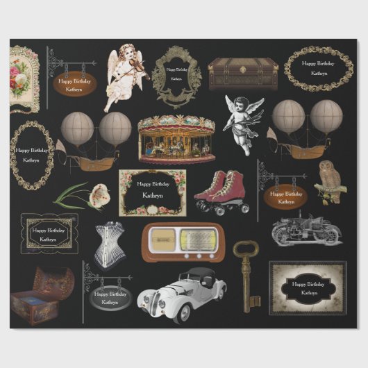 パーソナライズされたヴィンテージ誕生日 ラッピングペーパー (フラット)