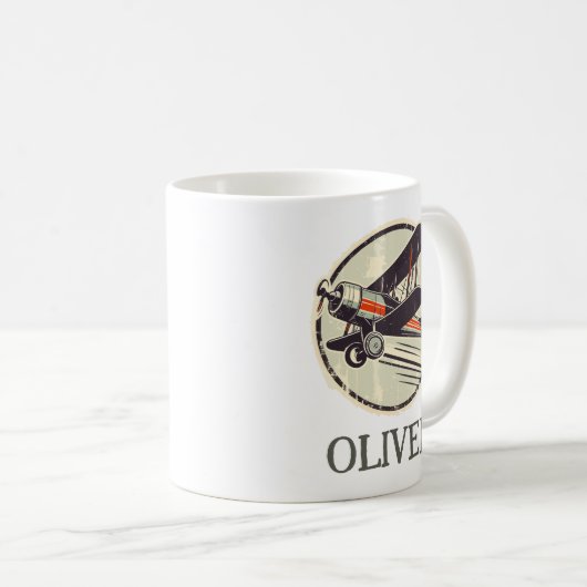 パーソナライズされたヴィンテージ赤と緑の二面飛行機 コーヒーマグカップ (正面右)