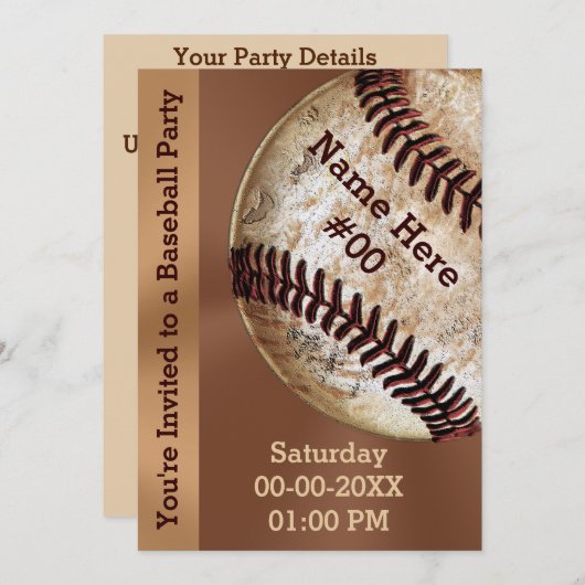 パーソナライズされたヴィンテージ野球パーティの招待状 招待状 (正面/裏面)