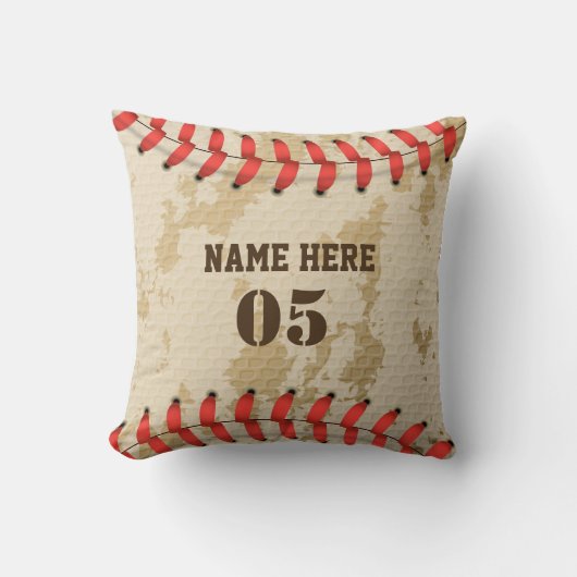 パーソナライズされたヴィンテージ野球名番号レトロ クッション (正面)