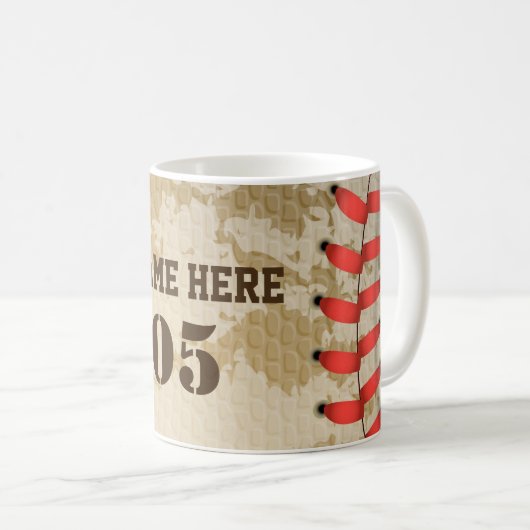 パーソナライズされたヴィンテージ野球名番号レトロ コーヒーマグカップ (正面右)