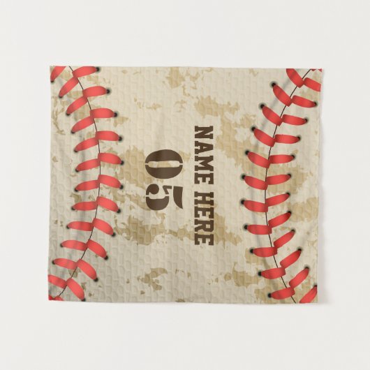 パーソナライズされたヴィンテージ野球名番号レトロ タペストリー (正面(横))