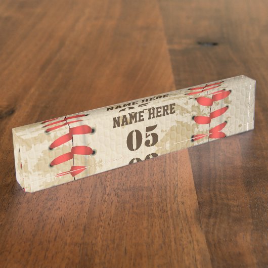 パーソナライズされたヴィンテージ野球名番号レトロ デスクネームプレート (側面)