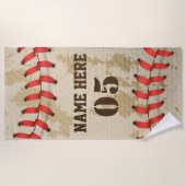 パーソナライズされたヴィンテージ野球名番号レトロ ビーチタオル (正面)