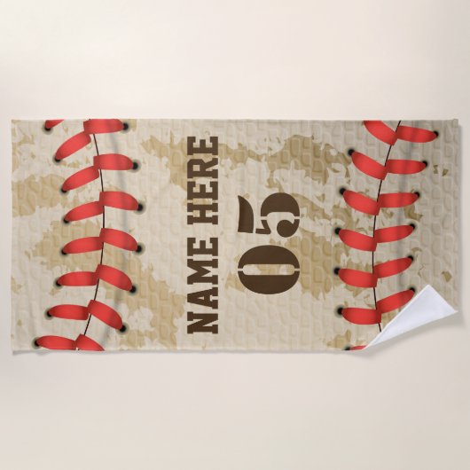 パーソナライズされたヴィンテージ野球名番号レトロ ビーチタオル (正面)