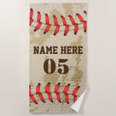 パーソナライズされたヴィンテージ野球名番号レトロ ビーチタオル (正面)