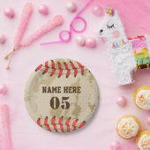 パーソナライズされたヴィンテージ野球名番号レトロ ペーパープレート (パーティー)