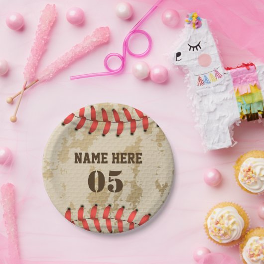パーソナライズされたヴィンテージ野球名番号レトロ ペーパープレート (パーティー)