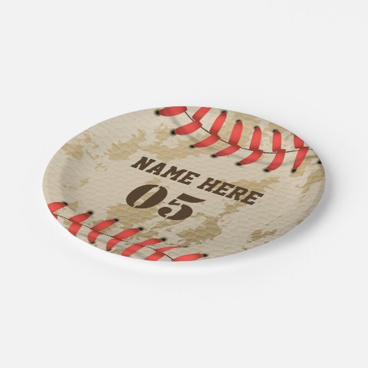 パーソナライズされたヴィンテージ野球名番号レトロ ペーパープレート (アングル)