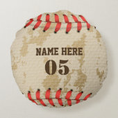 パーソナライズされたヴィンテージ野球名番号レトロ ラウンドクッション (裏面)