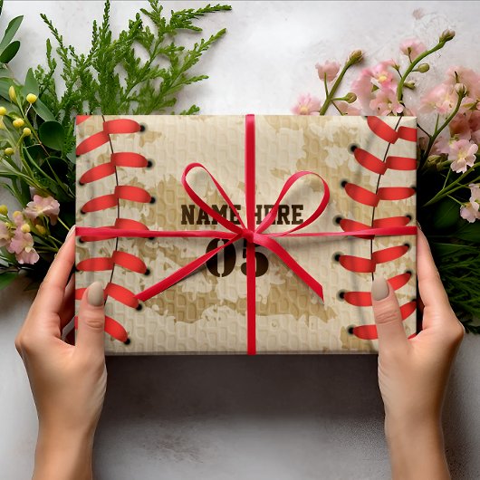 パーソナライズされたヴィンテージ野球名番号レトロ ラッピングペーパーシート