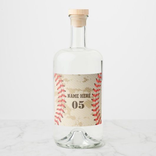 パーソナライズされたヴィンテージ野球名番号レトロ リキュールボトルラベル (正面)