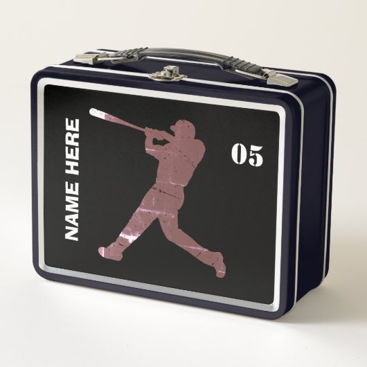 パーソナライズされたヴィンテージ野球名番号 メタルランチボックス (正面)