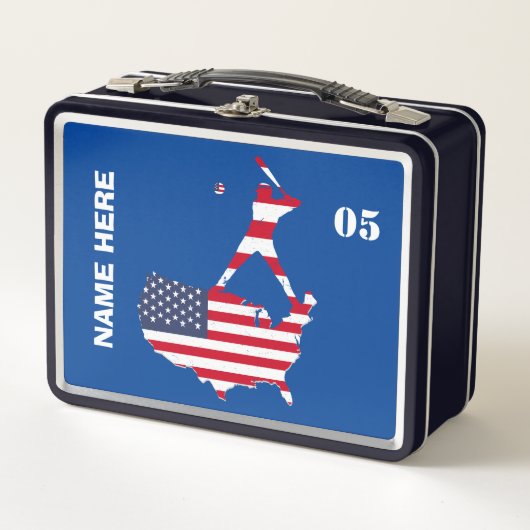 パーソナライズされたヴィンテージ野球名番号 メタルランチボックス (正面)