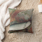 パーソナライズされたヴィンテージ釣りマス水彩画 クッション (ブランケット)