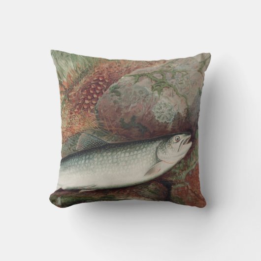 パーソナライズされたヴィンテージ釣りマス水彩画 クッション (正面)