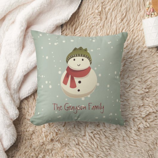 パーソナライズされたヴィンテージ雪だるまシーズンの挨拶 クッション (ブランケット)