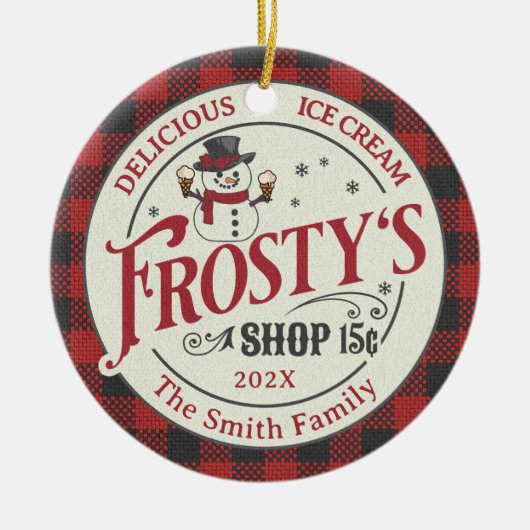 パーソナライズされたヴィンテージ霜の降りたアイスクリーム セラミックオーナメント (正面)