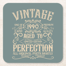 パーソナライズされたヴィンテージ35th誕生日パーティー スクエアペーパーコースター