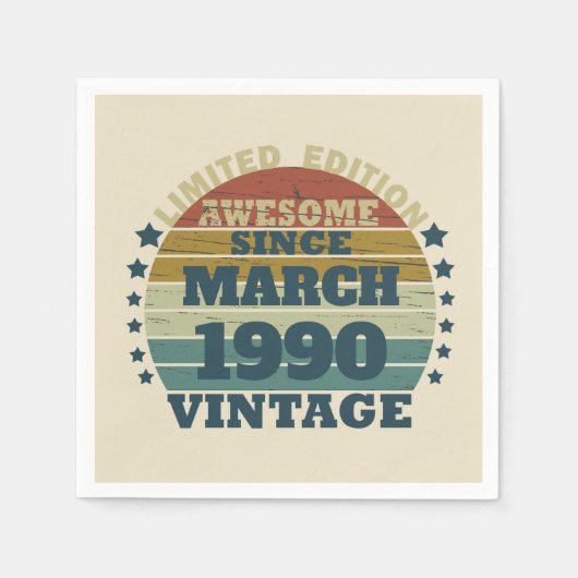 パーソナライズされたヴィンテージ35th誕生日パーティー スタンダードカクテルナプキン (正面)